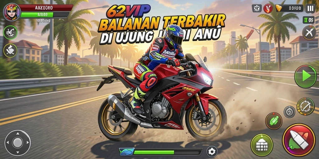 Tampilan gameplay balapan motor yang mendebarkan di 62VIP.
