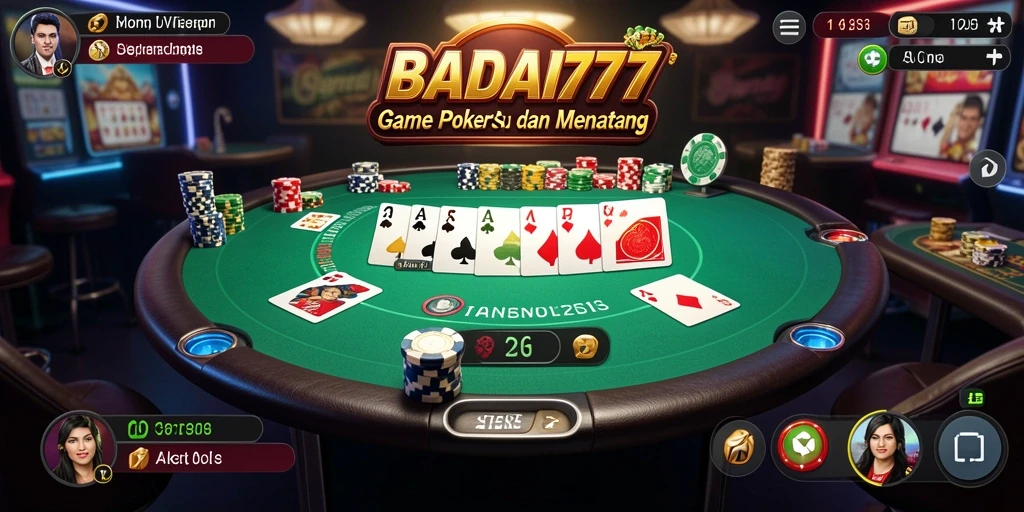 Tampilan gameplay seru dari BADAI777 yang menampilkan pertandingan Poker.