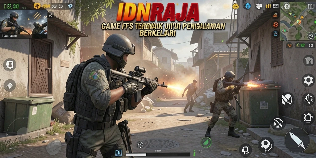 Screenshot gameplay IDNRAJA menampilkan aksi tembak-menembak yang mendebarkan.