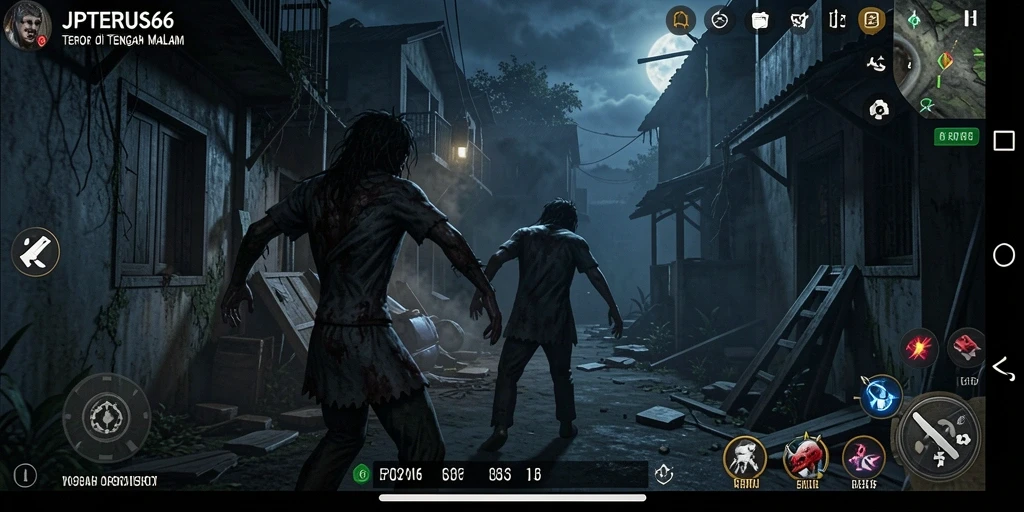 Tampilan gameplay menakutkan di dalam rumah tua yang angker.