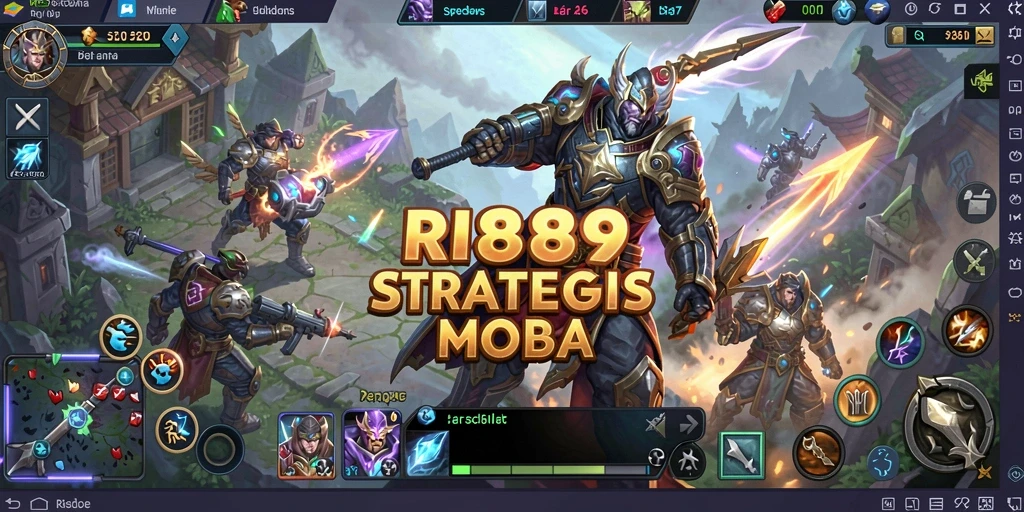 Screenshot gameplay RI889 yang menampilkan aksi seru dalam pertempuran MOBA.