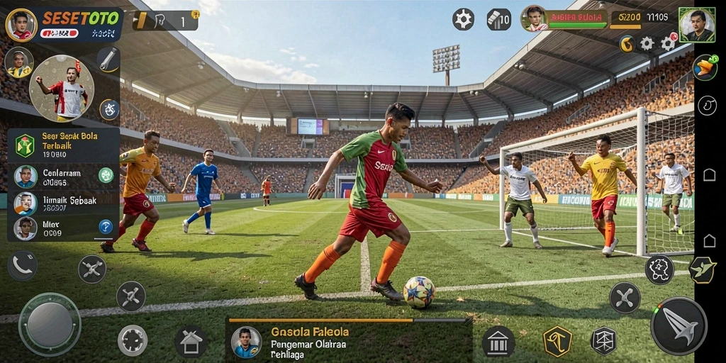 Tampilan gameplay menarik di SESETOTO dengan aksi sepak bola yang mendebarkan.