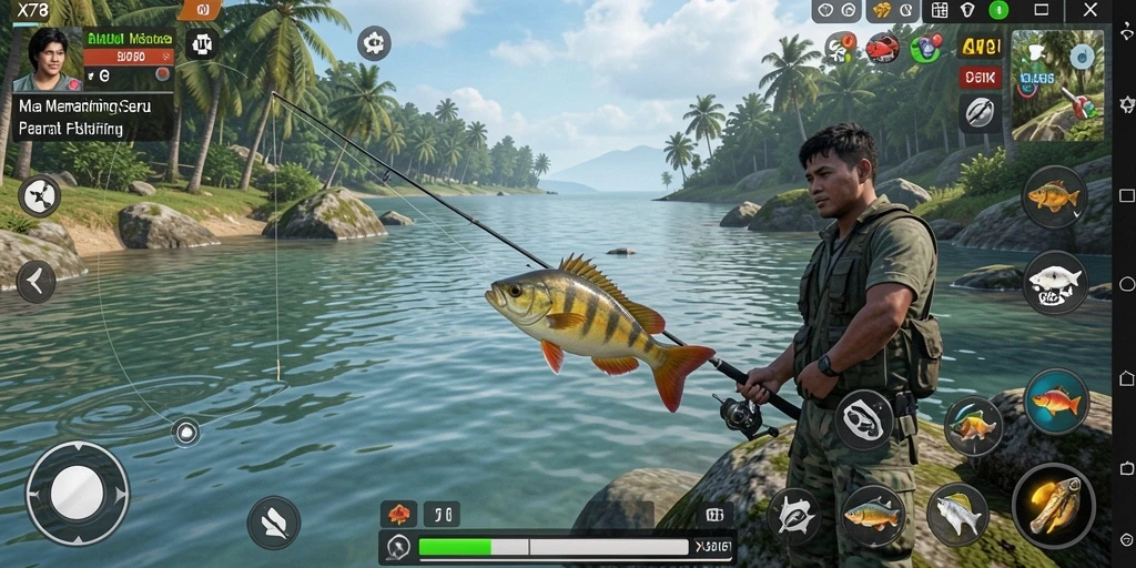 Tampilan gameplay X78 yang menarik saat menangkap ikan.